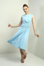 Robe midi évasée drapée en crêpe pour femme, ornée de pierres à la taille