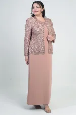 Ensemble 2 pièces pour femme, comprenant une veste en tulle ornée de sequins et de perles, une robe longue à manches demi-lune en crêpe doublée et un pantalon grande taille.