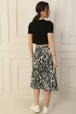 Jupe longue en seersucker à taille élastique et motif zèbre avec fente sur le devant