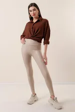 Leggings taille haute doublés polaire en cuir lycra et lycra