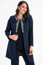 Yakası Taşlı İçi Atletli Büyük Beden Ceket Takım