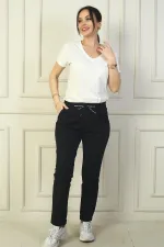 Kadın Beli Lastikli Yandan Cepli Full Likra Çelik Duble Paça Pantolon