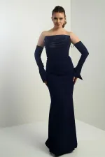 Women's Strapless, Sleeveless, Interlining, and Lined Crepe Long Evening Dress