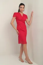 Robe en tulle à col cache-cœur, doublée, manches élastiquées et détail nœud