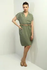 Women's Dress with Patch Pockets and Belt Waist