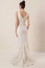 Thick Strapped Ghost Tulle Lined Glittery Long Dress