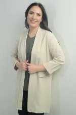 Shawl Collar Fake Pocket Lycra Max Long Jacket