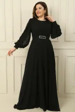 Double-Breasted Collar Waist Belted Lined Plus Size Long Hijab Dress