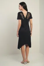 Women's V-Neck Asymmetrical Midi Dress with Angel Wing Chain Detail at the Back
