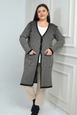 Gilet long en maille à chevrons pour femme, grande taille, avec poches