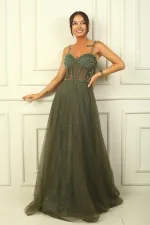 Strapless, Draped Front, Lined, Underwire, Laced Back, Long Glittery Dress