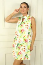 Kadın Önü Pencereli Çiçekli Kısa Elbise