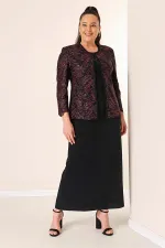 Robe longue à col perlé, ensemble deux pièces grande taille avec veste brodée de perles et de sequins, doublée.