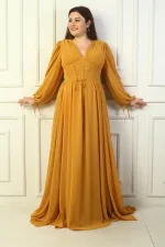 Front-lace, underwired, lined long chiffon dress