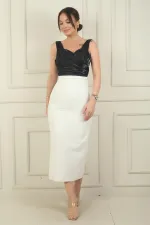 Women's Thick Strapped Lined Satin Crepe Chanel Long Dress