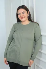 Kadın Tek Taraf Saç Örgülü Büyük Beden Likralı Tunik Bluz