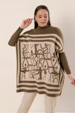 Cepli Desenli Büyük Beden Akrilik Kazak