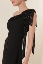 Sequin Collar One-Shoulder Chiffon Crepe Jumpsuit