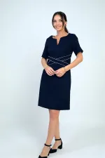 Kadın Kendinden Telalı Biyeli Önü Fermuar Detaylı Kısa Elbise