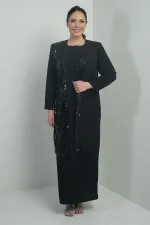Women's Sequined Chiffon Jacket with Lined Sleeves, Sandy Long Dress, Plus Size, 2-Piece Set