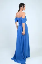 Women's Low-Sleeve Underwired Lined Cape Chiffon Long Dress