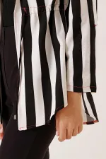 Beli İpli Kol Katlamalı Boyuna Kalın Çizgili Kırmızı İp Detaylı Ceket