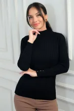 Pull à col roulé pour femme, manches côtelées, boutons décoratifs