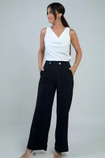 Kadın Apolet Kemerli Cepli Nervürlü Palazzo Pantolon