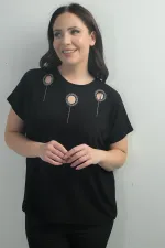 Blouse BB à imprimé pierre sur les épaules, col rond et manches chauve-souris pour femme