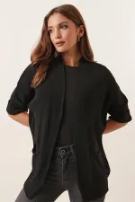 Yarım Yarasa Kol Cepli Triko Panço Hırka