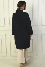 Shawl Collar Fake Pocket Lycra Max Long Jacket