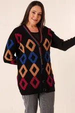 Oversize Havlu Baklava Desen Uzun Triko Hırka