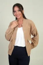 Veste bomber en cachemire à poches et taille élastique