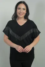 Blouse BB à col en V et manches chauve-souris avec chaîne pour femme