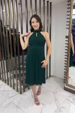 Komple Piliseli Astarlı Şifon Elbise