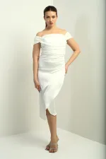 Women's Madonna Neckline Draped Asymmetrical Satin Short Dress