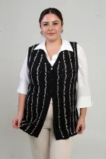 Kadın Önü Düğmeli Ajurlu Büyük Beden Triko Yelek