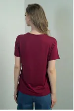 Kadın V Yaka Yırtmaçlı Kısa Kol Bluz