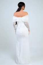 Kadın Uzun Kollu PulPayet Göğüs Drapeli Astarlı Tasarım Elbise