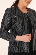 Sequin Jacket Half Moon Sleeve Lined Crepe Dress Plus Size 2-Piece Suit