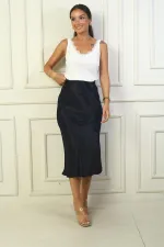 Jupe longue en satin pour femme avec taille élastique