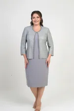 Robe en crêpe avec col et doublure ornés, veste à sequins, ensemble deux pièces grande taille