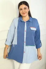 Women's Striped Plus Size Denim Shirt