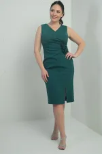 Women's Front Back V Neck Self-Interlining 3D Flower Detail Plus Size Midi Dress