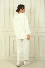 Women's Zippered Front Hooded Kangaroo Pocket Jacket Elastic Waistband Pocketed Trousers Comfortable Fit Oysho 2-Piece Set