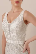 Thick Strapped Ghost Tulle Lined Glittery Long Dress