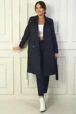 Manteau pour femme à boutons, ceinture et poches