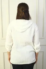 Women's Hooded Jacket with Metal Buttons, Star Pattern, Pockets, Drawstring Hem, Foldable Sleeves, Unlined, Plus Size