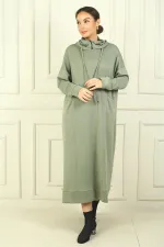 Kadın Yaka Fermuarlı Kapüşonlu Torba Cepli Rahat Kalıp Oysho Uzun  Elbise