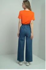 Women's Elastic Waist Palazzo Jeans with Side Pockets